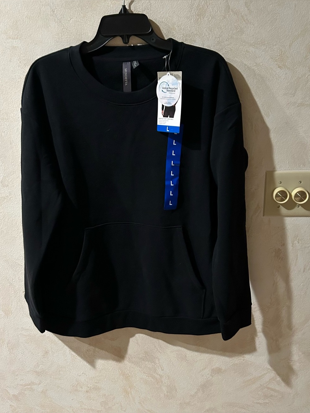 Mondetta ladies knit fleece crewneck black pullover top size large